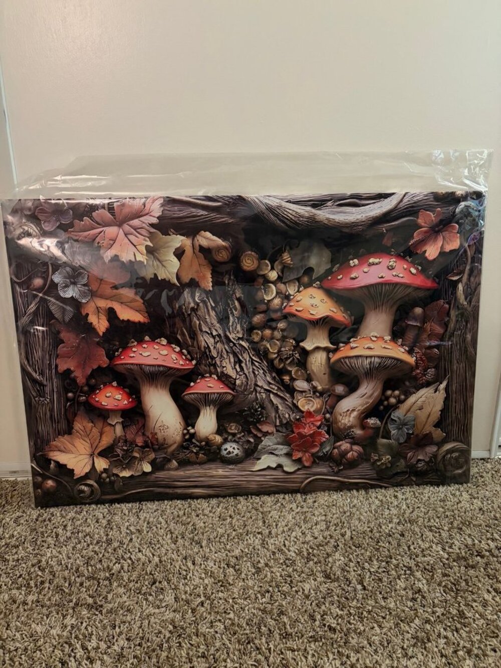 Mushroom Wall Art Decor - Autumn Leaves & Acorns
